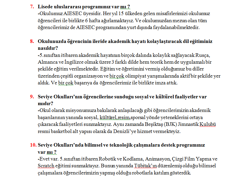 DENİZLİ SEVİYE OKULLARI