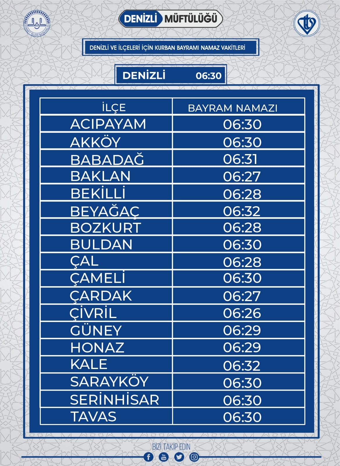 denizli icin bayram namazi saatleri bu haberde guncel www denizlidesiyaset com