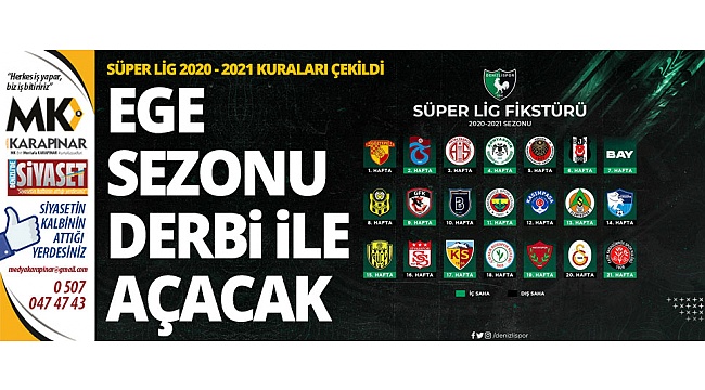 Denizlispor’un 2020 - 2021 Sezonu Lig Fikstürü Açıklandı