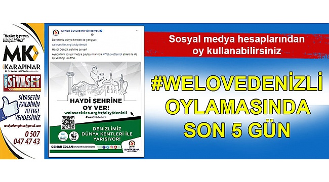 #WELOVEDENİZLİ oylamasında son 5 gün