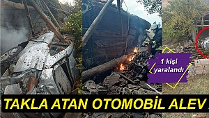 Takla atan otomobil alev aldı
