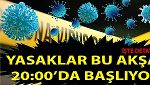 Yasaklar 20:00’da başlıyor!