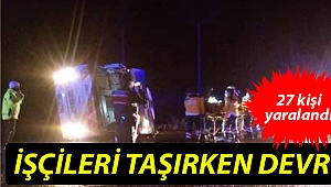 İşçileri taşıyan midibüs devrildi