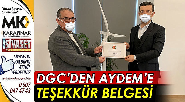 DGC'den AYDEM Yenilenebilir Enerji'ye teşekkür belgesi