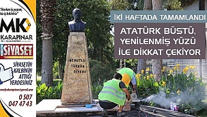 Atatürk büstü, yenilenmiş yüzü ile dikkat çekiyor