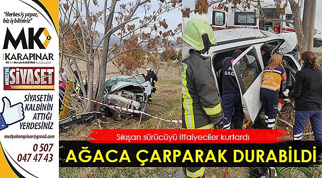 Sürücü ağaca çarparak durabildi