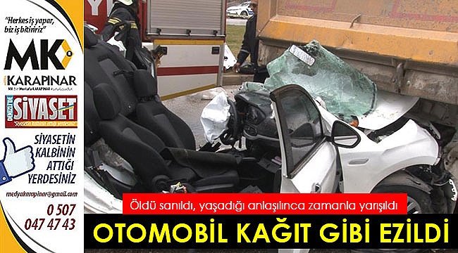 Otomobil kağıt gibi ezildi