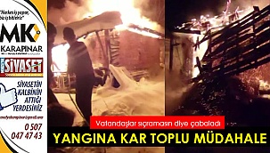 Yangına kar toplu müdahale