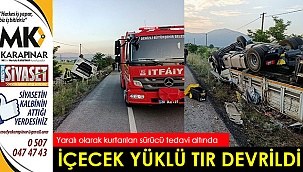 İçecek yüklü tır devrildi
