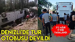 Tur otobüsünün devrilmesi sonucu 3’ü ağır 17 kişi yaralandı