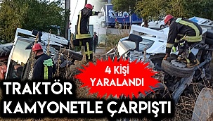 Traktör kamyonetle çarpıştı