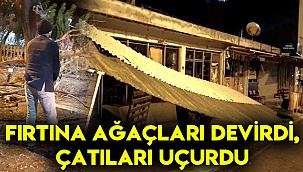 Fırtına çatıları uöurdu, ağaçları devirdi