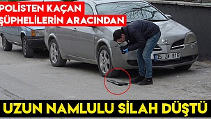 Polisten kaçan şüphelilerin aracından uzun namlulu silah düştü