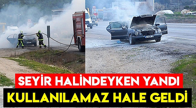 Seyir halindeyken yanan otomobil kullanılamaz hale geldi