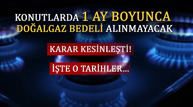 Konutlarda 1 ay boyunca doğal gaz bedeli alınmayacak