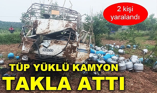 Tüp yüklü kamyon takla attı: 2 yaralı