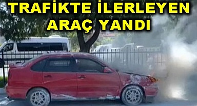 Trafikte ilerleyen araç yandı