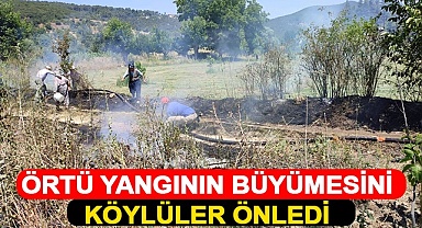 Örtü yangının büyümesini köylüler önledi