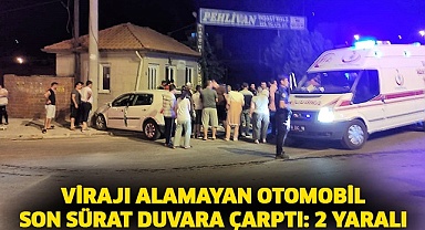 Virajı alamayan otomobil son sürat duvara çarptı: 2 yaralı