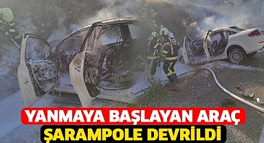 Yanmaya başlayan araç şarampole devrildi