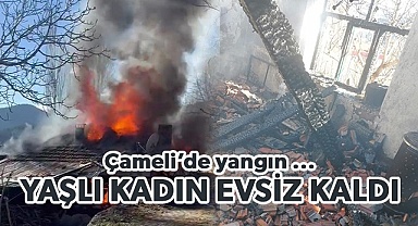 Yaşlı kadın yangında evsiz kaldı
