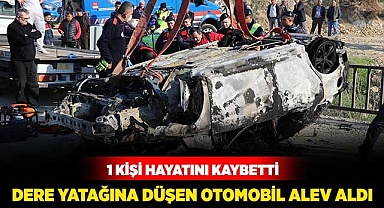 Dere yatağına düşen otomobil alev aldı: 1 ölü