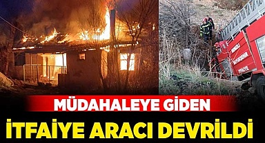Müdahaleye giden itfaiye aracı devrildi