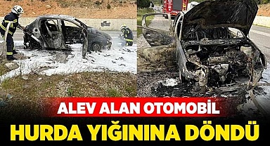 Alev alan otomobil hurda yığınına döndü