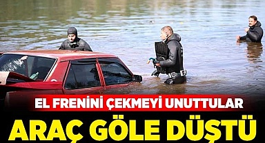 El freni çekilmeyen araç göle düştü