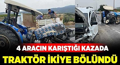 Kazada traktör ikiye bölündü