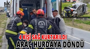 Çal’da hurdaya dönen araçtan 4 kişi sağ kurtarıldı
